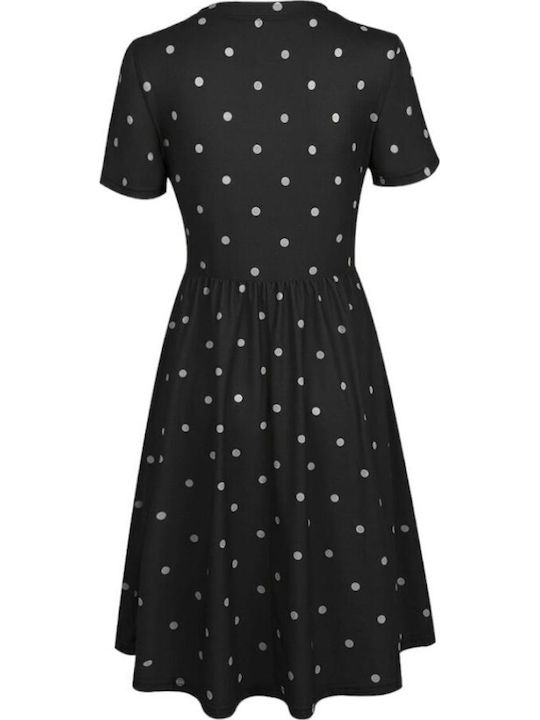 Polka Dot Short Sleeve Nursing Dress Black and White