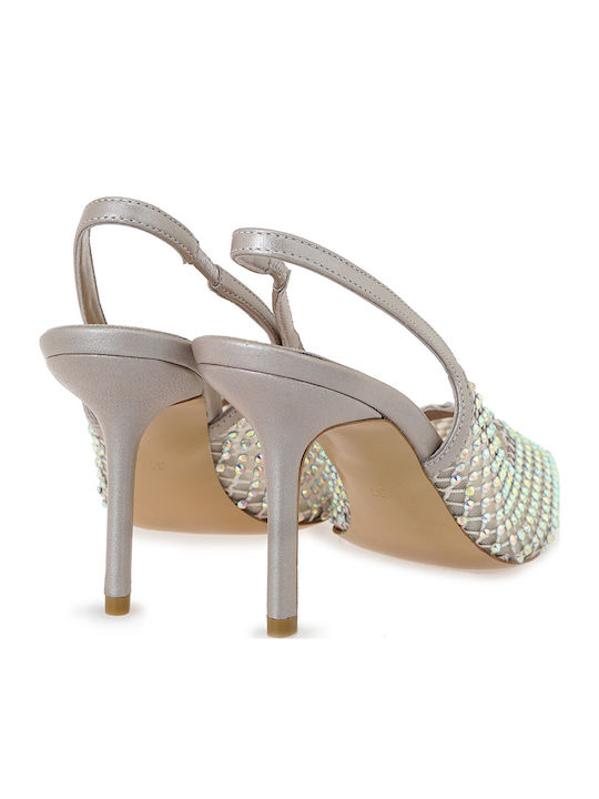 Leather Heels with High Silver Stiletto