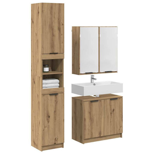 vidaXL Countertop with Sink & Mirror Artisan Oak Brown