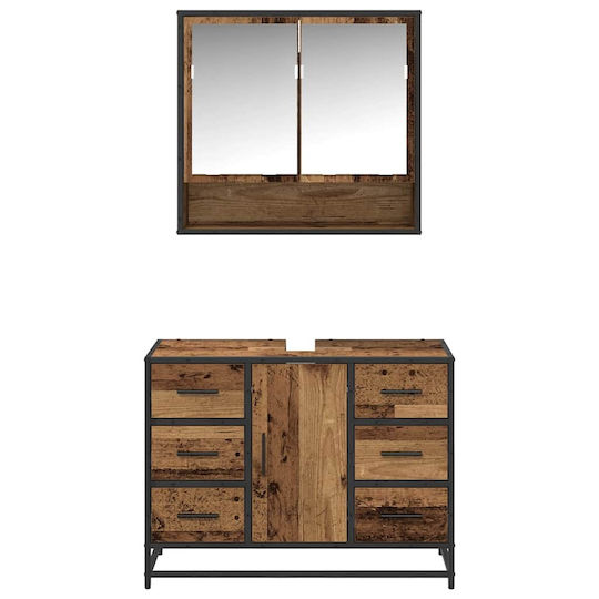 vidaXL Blat cu Lavoar, Oglindă & Coloană L80xW33xH60cm Coffee