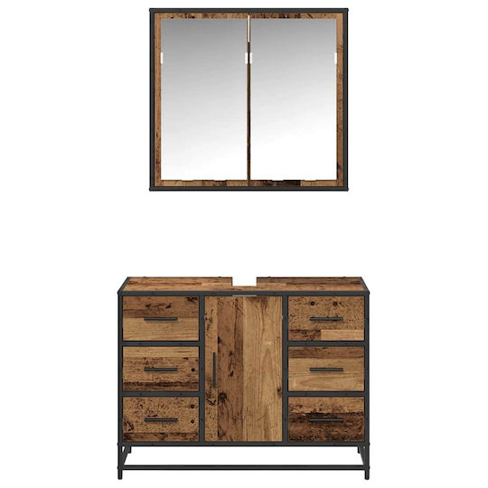 vidaXL Countertop with Sink, Mirror & Column L80xW33xH60cm Coffee