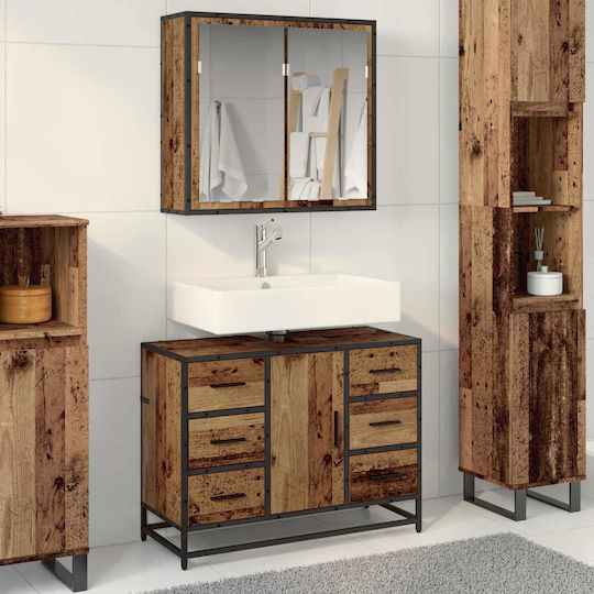 vidaXL Countertop with Sink, Mirror & Column L80xW33xH60cm Coffee