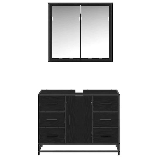 vidaXL Waschtisch mit Waschbecken, Spiegel & Säule L80xB33xH60cm Black Oak