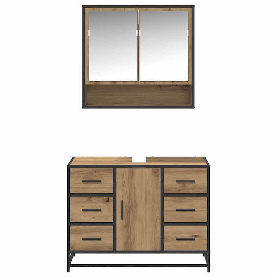 vidaXL Blat cu Lavoar, Oglindă & Coloană L80xW33xH60cm Coffee