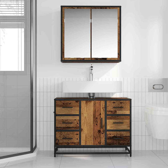 vidaXL Countertop with Sink, Mirror & Column L80xW33xH60cm Coffee