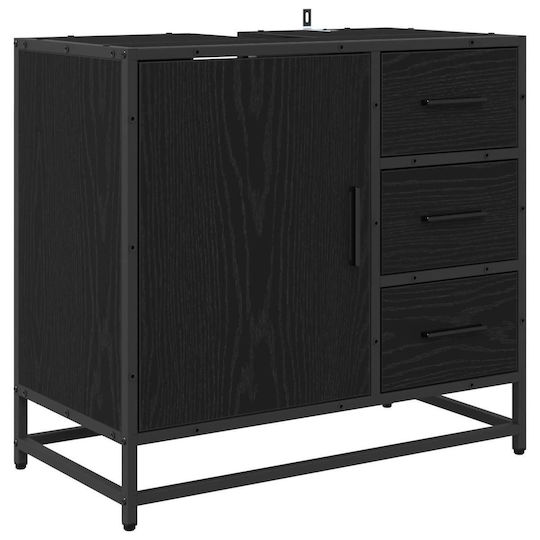 vidaXL Blat cu Lavoar, Oglindă & Coloană L65xW33xH60cm Black Oak