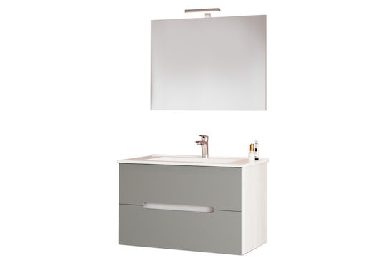 Savinidue Iris Waschtisch mit Waschbecken & Spiegel L81.5xB46.5xH53cm Rovere Bianco