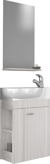 Drop Curve Waschtisch mit Waschbecken & Spiegel Melamin L45xB27.5xH63.5cm White/beige