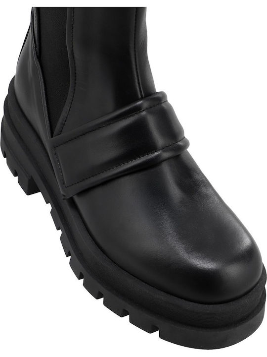 Leather Women's Boots with Mid Heel Black
