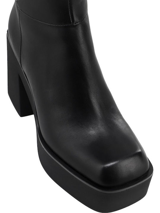 Leather Women's Boots with High Heel Black