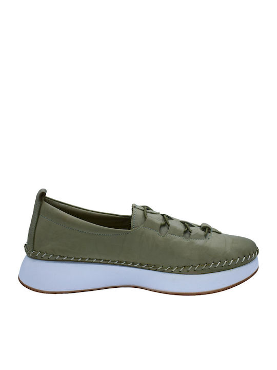Ανατομικά Γυναικεία Slip-On Δερμάτινα Χακί