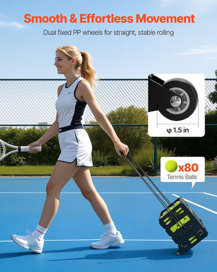 Vevor Tennis Pickleball Ball Collection Basket Wheels Capacity 80 Balls Wqsnljsltg80ylubk001v0
