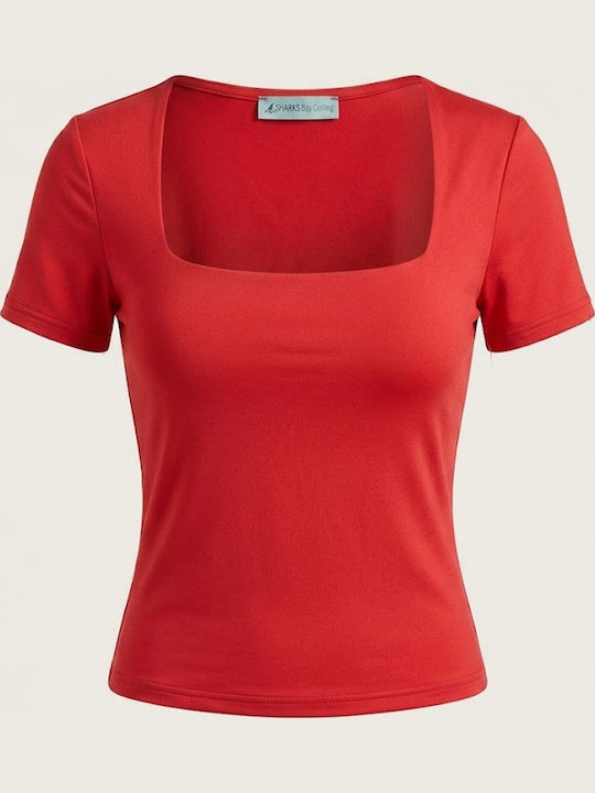 Damen Crop Top Leder Kurzärmelig Koralle