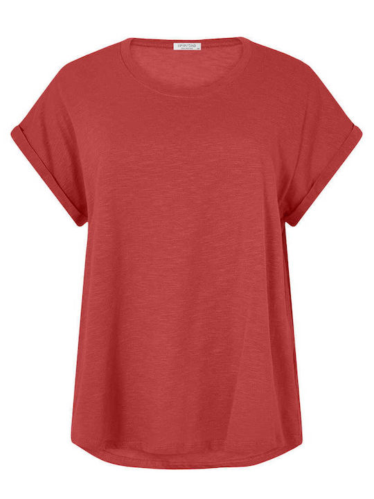 Celestino Damenbluse Mit Umgeschlagenem Ärmel Loose Fit Rot Hell