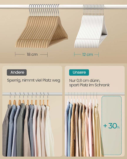 Songmics Wardrobe Hanger for Pants Wooden White CRW030W02 30 Pieces