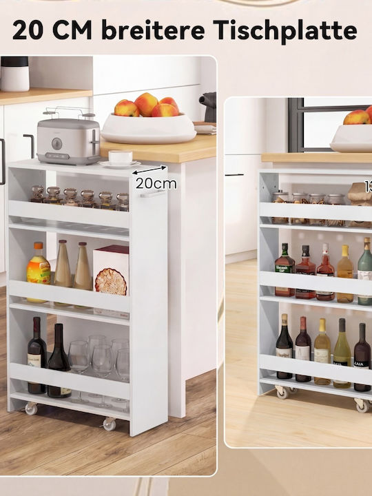 Costway Wooden Kitchen Trolley 4 Tiers White 47.5x20x80.5cm