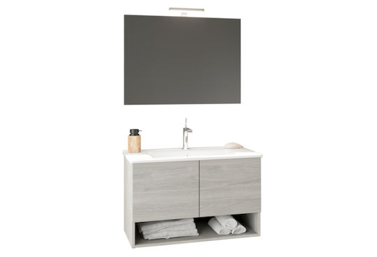Savinidue Oslo Rovere Waschtisch mit Waschbecken & Spiegel L81.5xB46.5xH53cm Rovere Grigio Gray