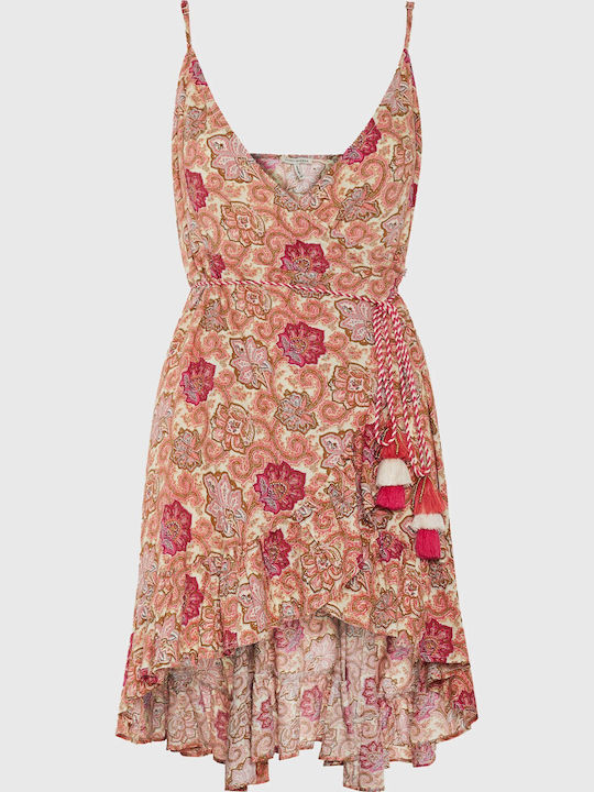 Sommer Mini Kleid Wickel mit Rüschen Rosa