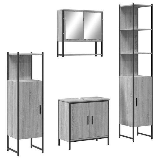 vidaXL Πάγκος με Νιπτήρα & Καθρέπτη Μ60xΒ16xΥ60cm Γκρι
