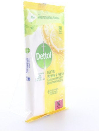 Dettol Power & Fresh Μαντηλάκια Καθαρισμού Γενικής Χρήσης με Απολυμαντική Δράση Λεμόνι & Λάιμ 30 τμχ