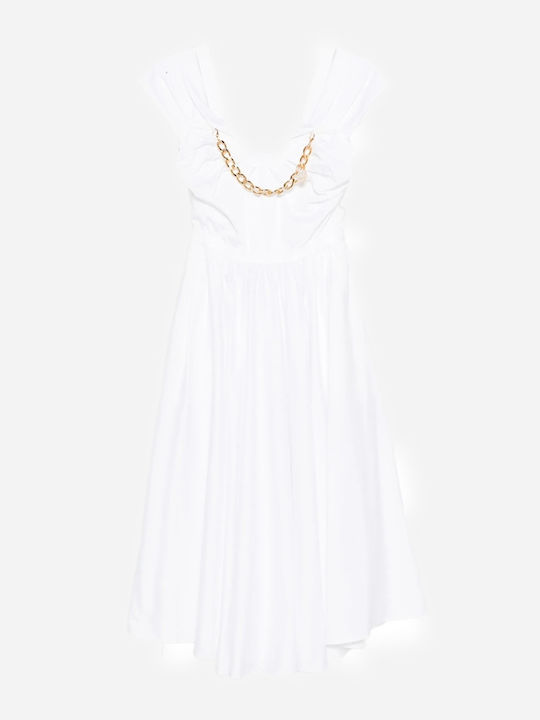 Midi Dress for Wedding and Christening Satin White