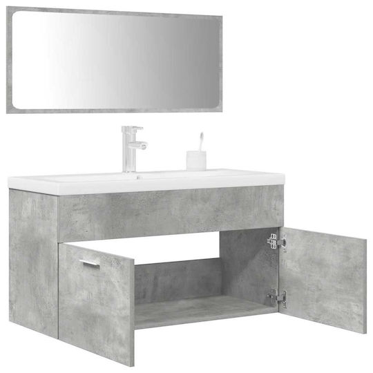 vidaXL Waschtisch mit Waschbecken & Spiegel L91xB18xH39.5cm Grey Concrete