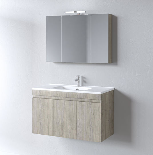 Martin Πάγκος με Νιπτήρα & Καθρέπτη Μ120xΒ46xΥ60cm Beige Oak