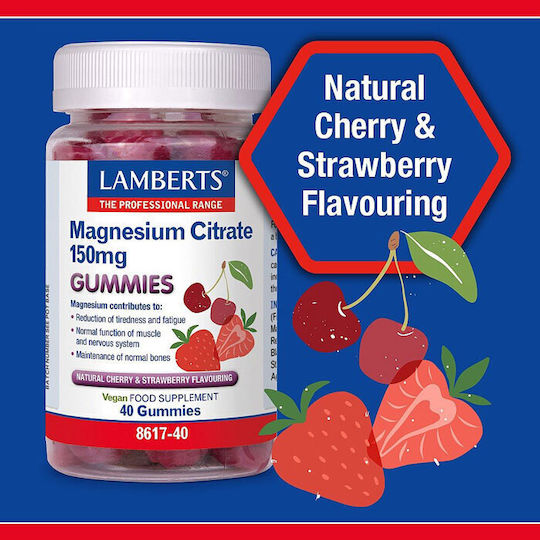 Lamberts Magneziu Citrat 150mg 40 Gummies Căpșuni Cireșe