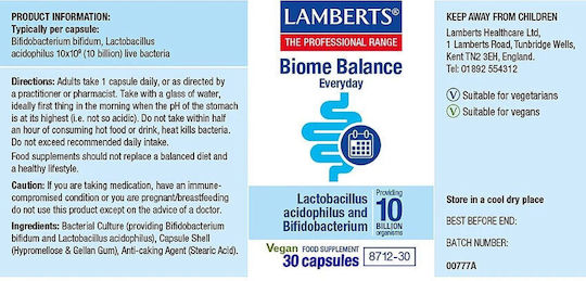 Lamberts Biome Balance Everyday Συμπλήρωμα με Προβιοτικά 30 κάψουλες