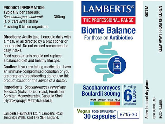 Lamberts Biome Balance Пробиотици за тези на антибиотици 30 вегетариански капсули