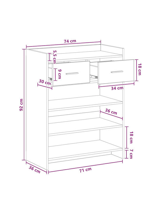 Dulap Pentru Pantofi Din Lemn 73.5x36x92cm
