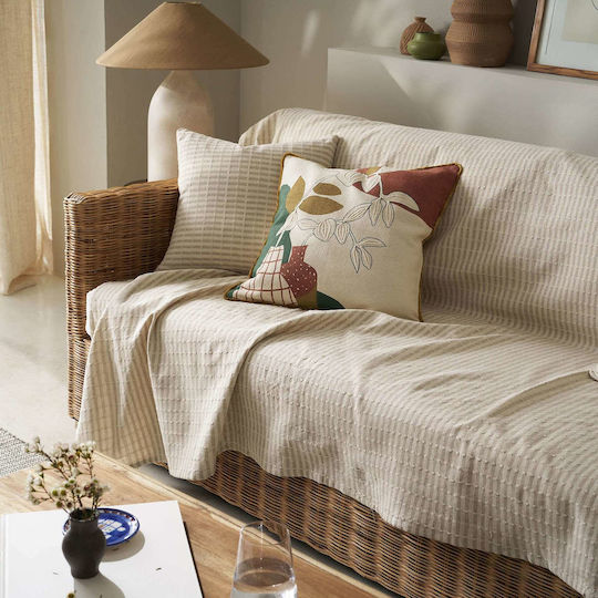 Gofis Home Elysia Sofa Throw 2 Seater 180x250cm Silver Hemp Beige