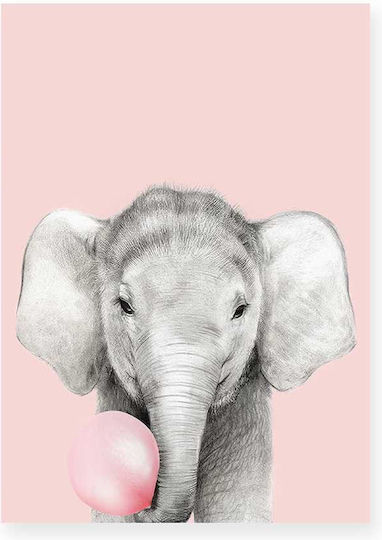 Cadru Pentru Copii Elefant Roz Cu Bulă Din Lemn 40x50cm