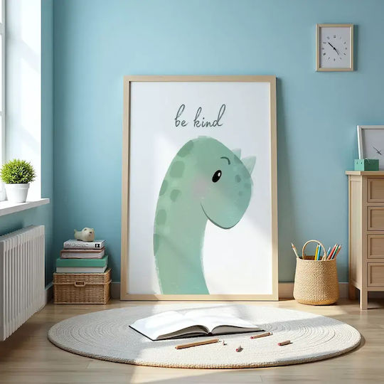 Kids Wall Art Framed Dinosaur Be Kind with Black Frame made of Wood 40x50cm