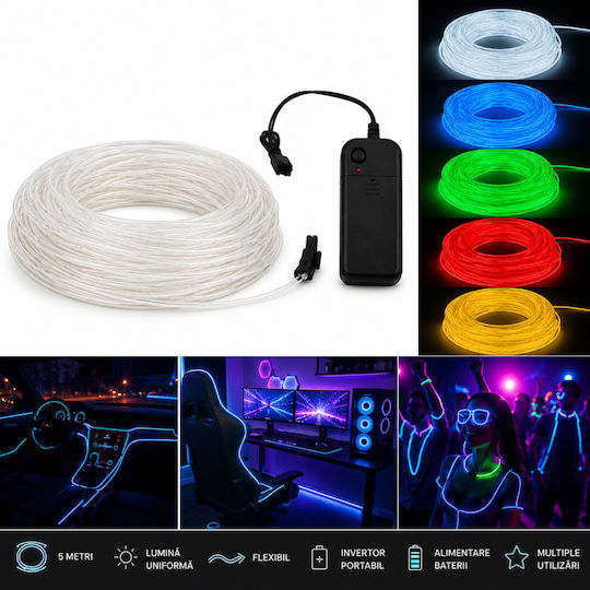 5 Meter El Wire Kit Portable Battery Inverter Party Gaming Car Tuning
