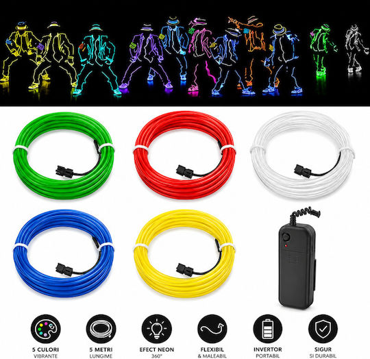 5 Meter El Wire Kit Portable Battery Inverter Party Gaming Car Tuning
