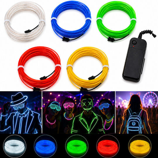 Kit El Wire 5 Metri Invertor Portabil cu Baterie pentru Petreceri Gaming Tuning Auto