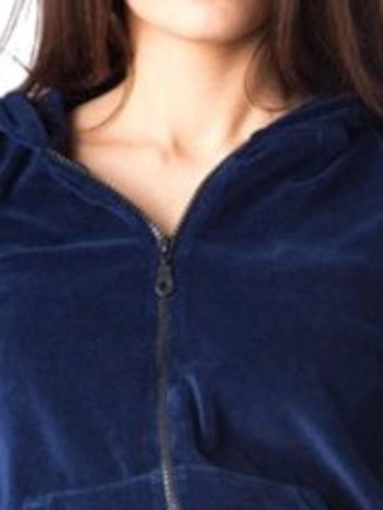 Women's Sweatshirt Jacket Velvet Hooded Navy Blue