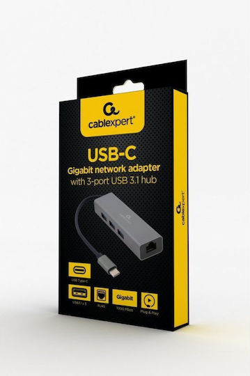 Gembird 3 Port USB 3.1 Hub with USB-C Connection White