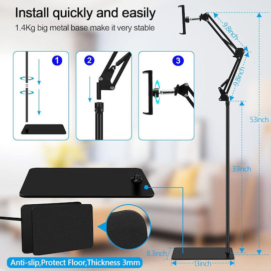 Samhousing Tablet Phone Stand Height Adjustable 360 Rotation 69.85-134.62cm Black