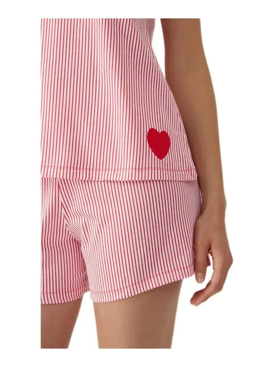 Minerva Summer Cotton Babydoll Ecru-Red Stripes Stripes