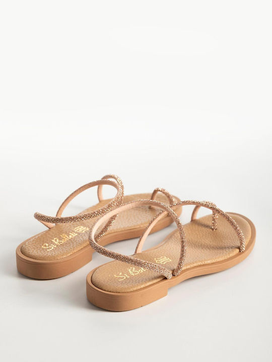 Gold Flache Sandalen Für Damen K26-002-1047 Glitter-Halber