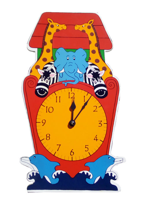 Wooden Kids Wall Clock Noah's Ark Hand-Painted Dimensions 35*15 Battery AA