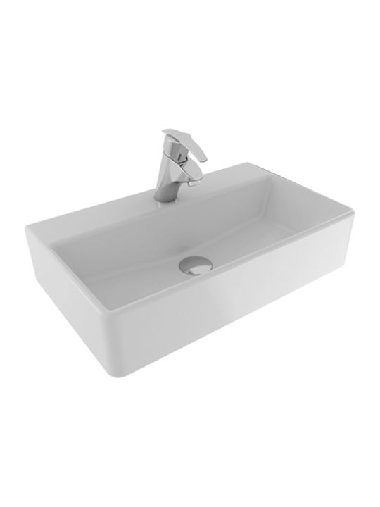 Serel Tetra Aufgesetztes Waschbecken Porzellan 60x35x14cm Weiß
