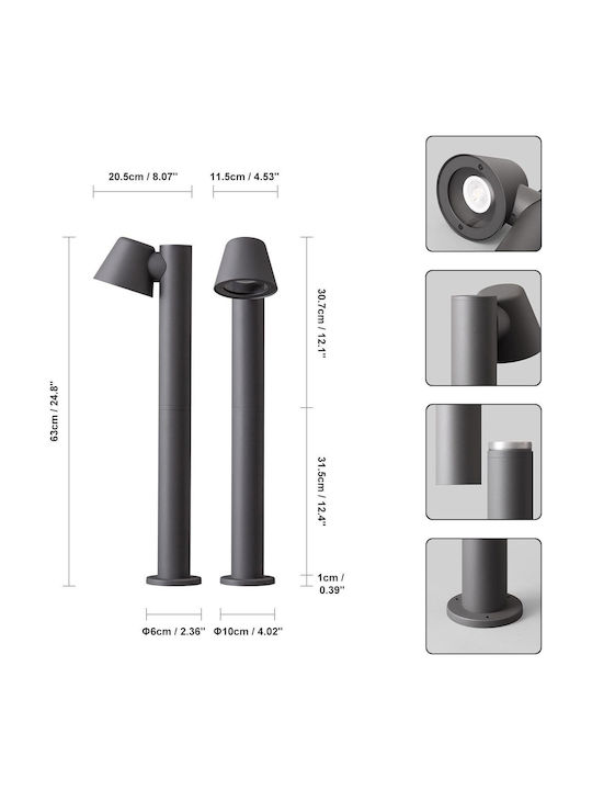Post Mic Lampă De Podea Pentru Exterior 5W Cu Lumină Caldă Albă IP44 Pentru Bază De Bec GU10 Gri