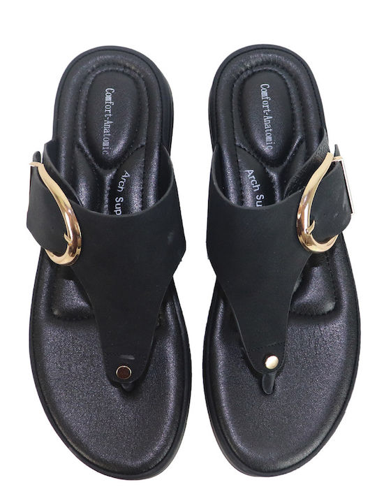 Γυναικεία Ανατομικά Σανδάλια Flatforms Μαύρα