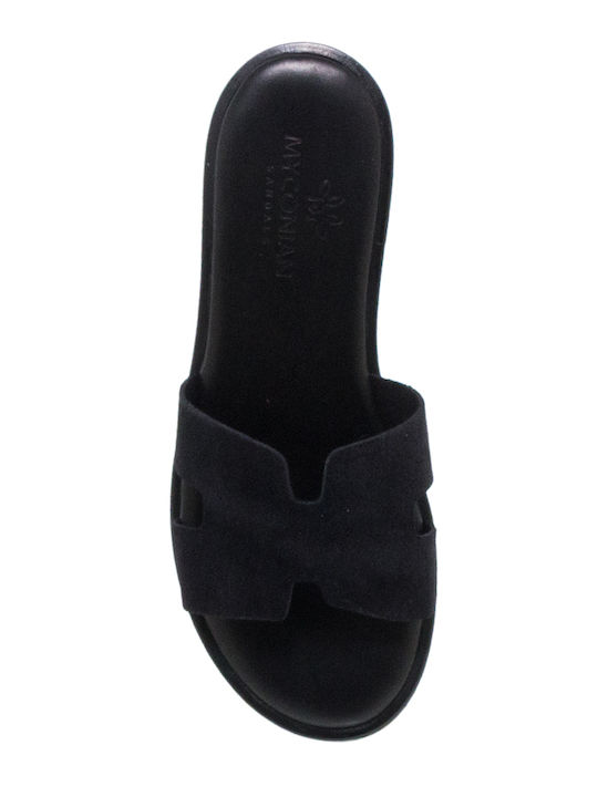 Myconian Leather Women's Flat Sandals Black