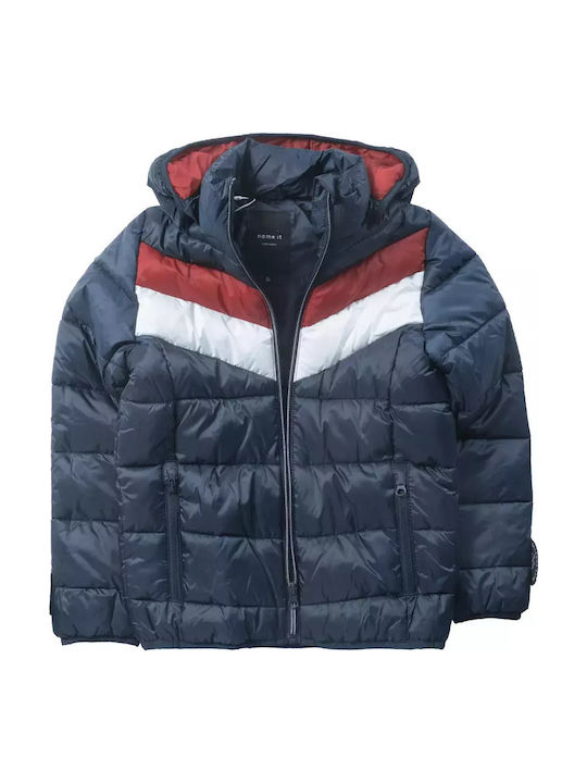 Kinder Steppjacke Kurz mit Kapuze Marineblau