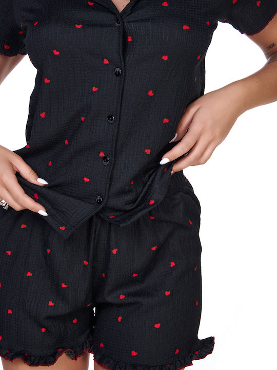 Comfort Sommerliches Damen-Schlafanzug-Set Baumwollene Schwarzes