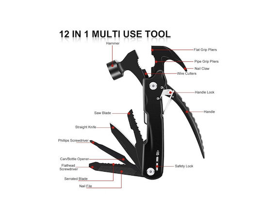 Poliurealtă Ciocan 12 Funcții Oțel Inoxidabil 15cm Negru